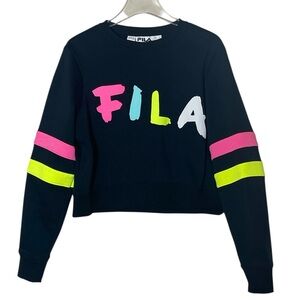 FILA Cream of the Crop Neon Crewneck Crop Long Sleeve Sweatshirt Size Large
